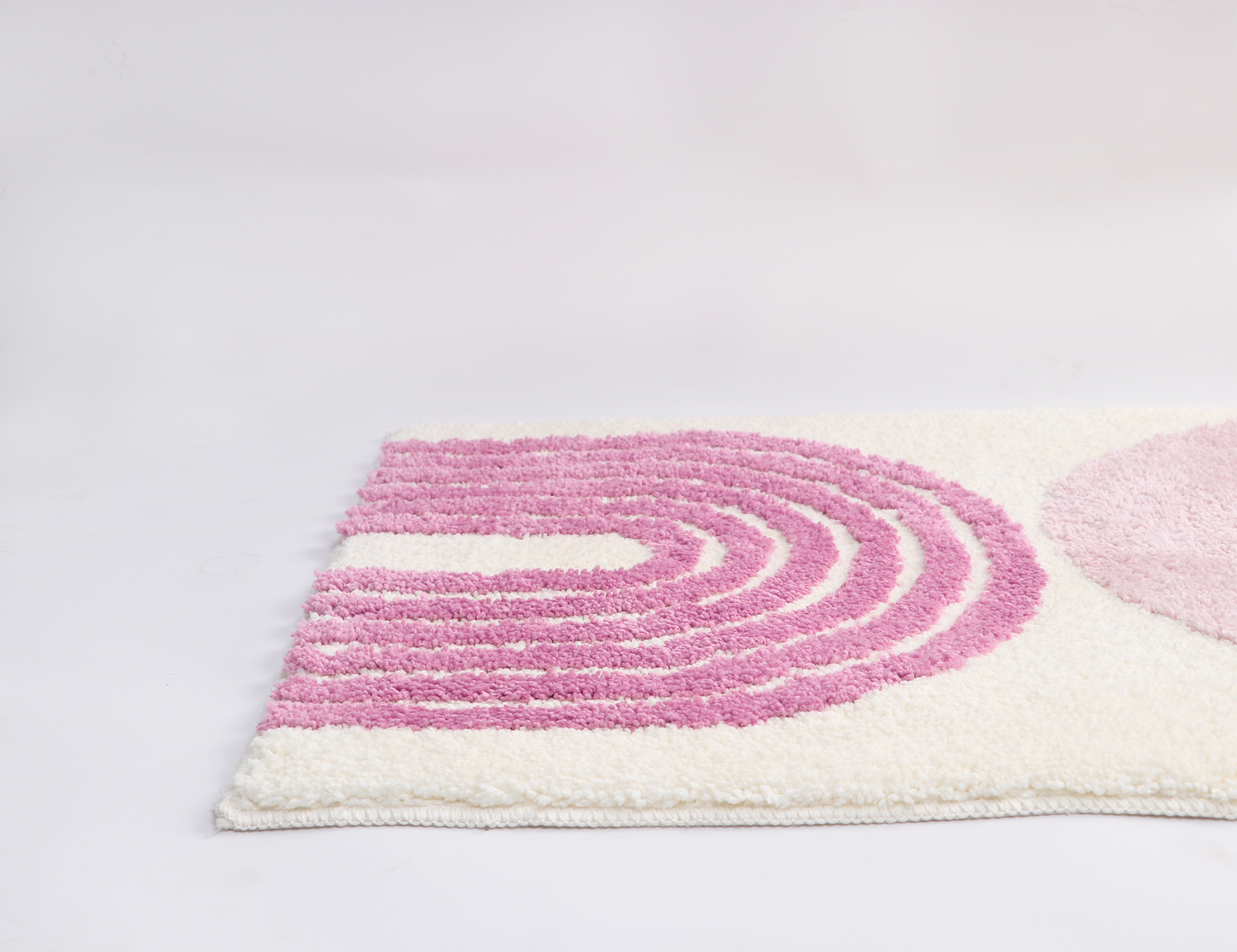 Pink & Ivory / Cream Abstract Fluffy Bath Mat – Non-Slip Washable Boho Rug