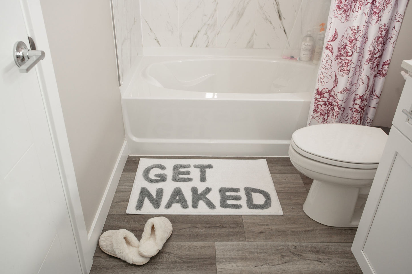 White Get Naked bathroom mat