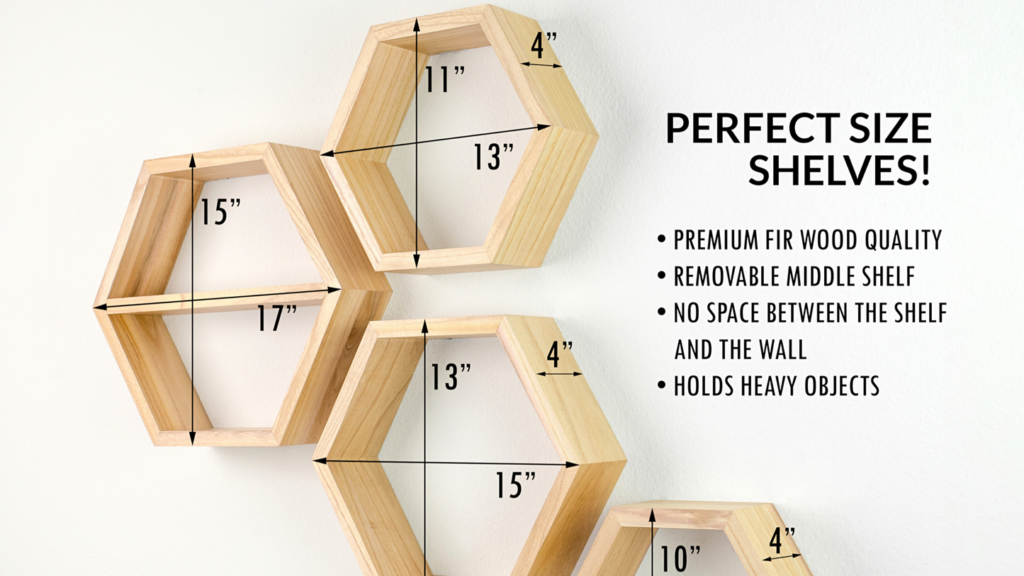 hexagon shelves natural wood