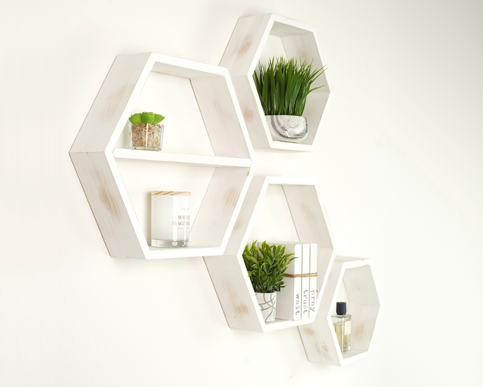 white hexagon shelves