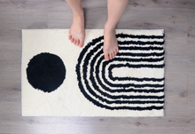 Load image into Gallery viewer, Black &amp; White Ivory Abstract Bath Mat – Non-Slip Washable Boho Rug
