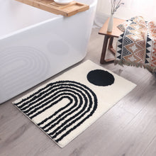 Load image into Gallery viewer, Black &amp; White Ivory Abstract Bath Mat – Non-Slip Washable Boho Rug
