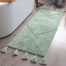 Load image into Gallery viewer, Mint Green Boho Runner Rug with Tassels - Non Slip
