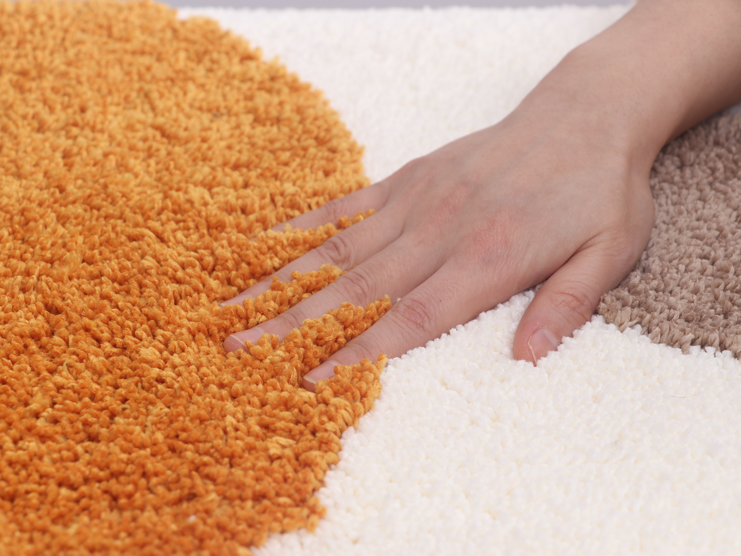 White Ivory, Orange & Black Abstract Bath Mat – Non-Slip Washable Boho Rug