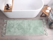 Load image into Gallery viewer, Mint Green Boho Runner Rug with Tassels - Non Slip
