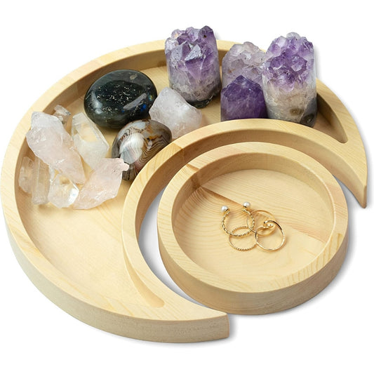 Moon Tray with Dish Crystal Holder - Pine