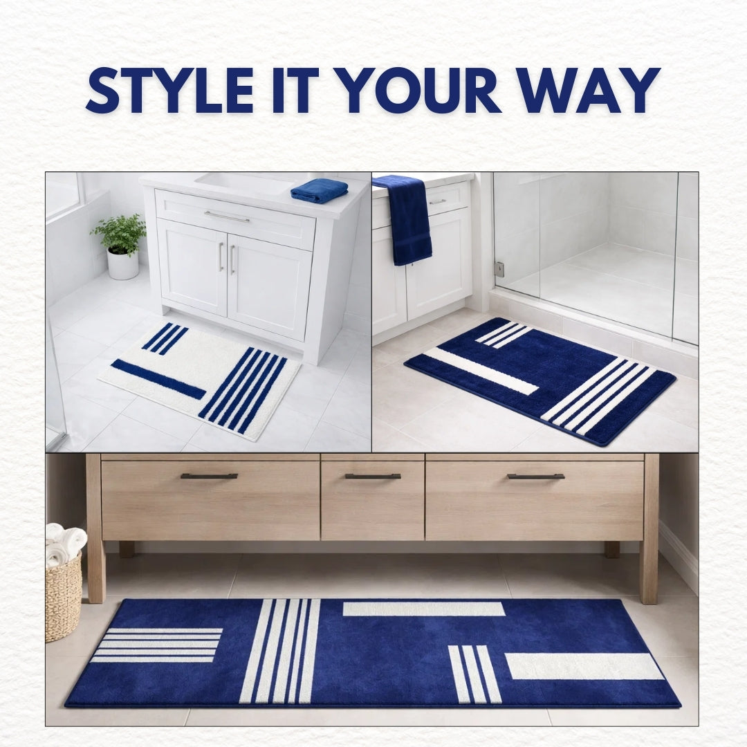 Royal Blue Linea 3-Piece Bath Mat Bundle — Runner + 2 Standard Mats