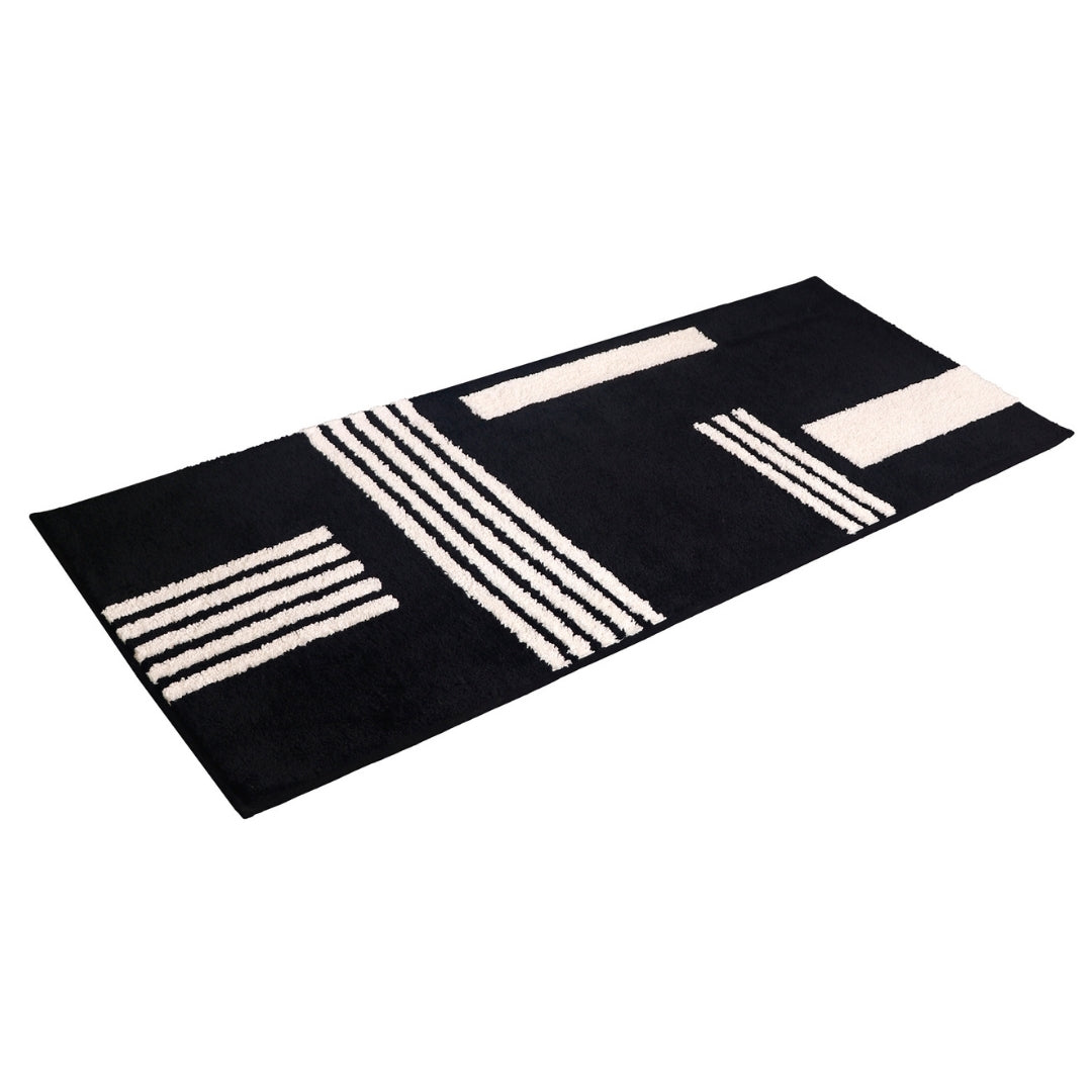 Black & Cream Linea 3-Piece Bath Mat Bundle — Runner + 2 Standard Mats