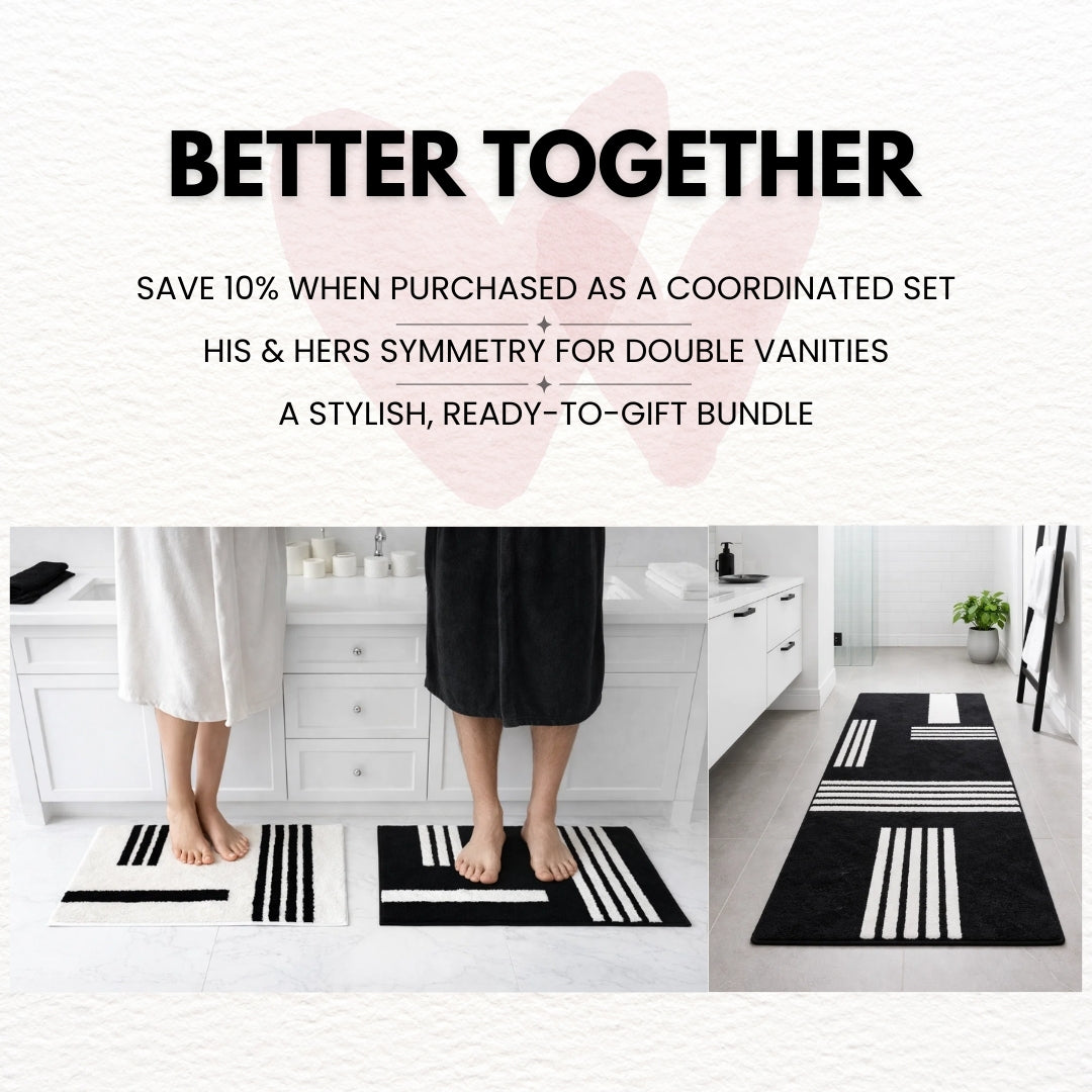 Black & Cream Linea 3-Piece Bath Mat Bundle — Runner + 2 Standard Mats