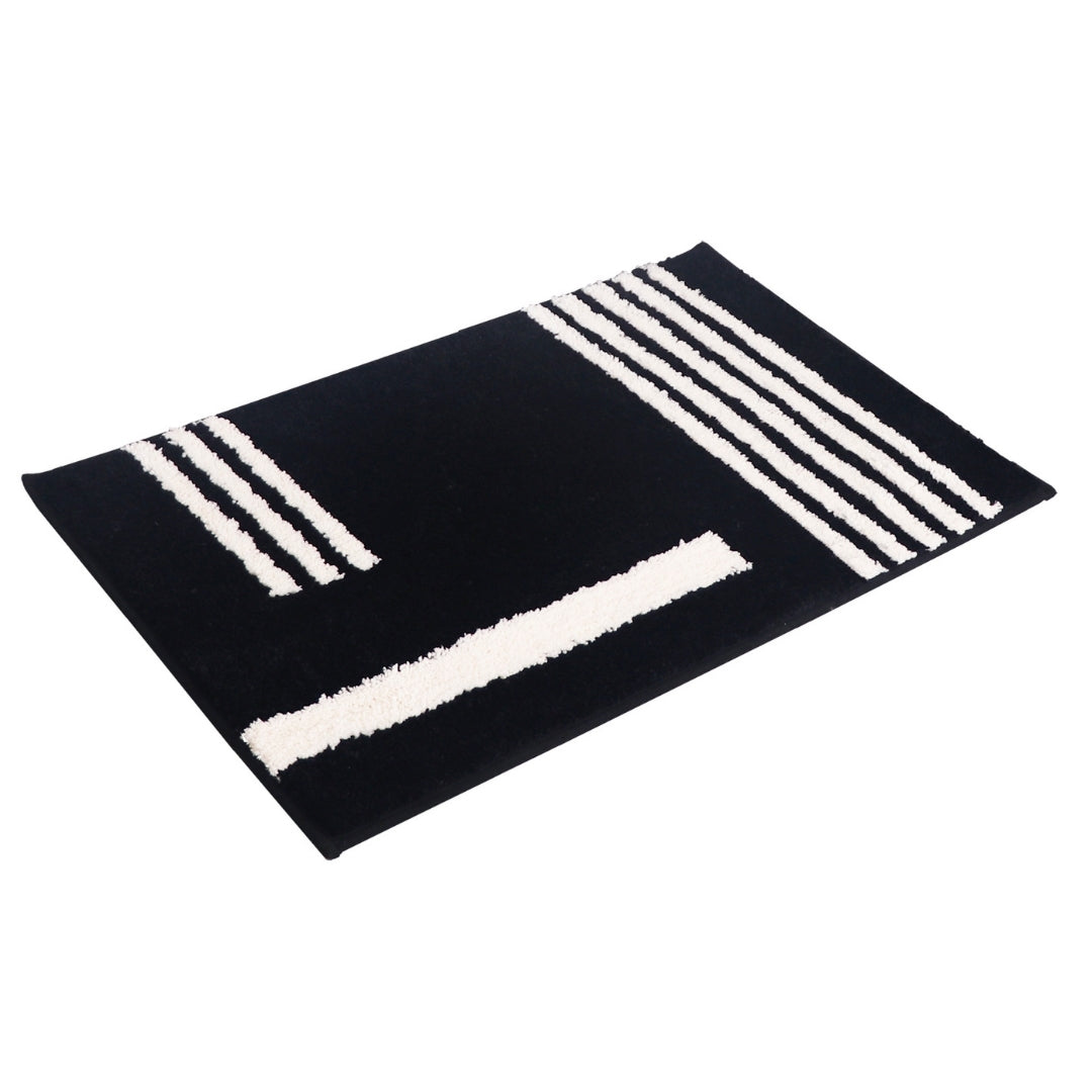 Black & Cream Linea 3-Piece Bath Mat Bundle — Runner + 2 Standard Mats