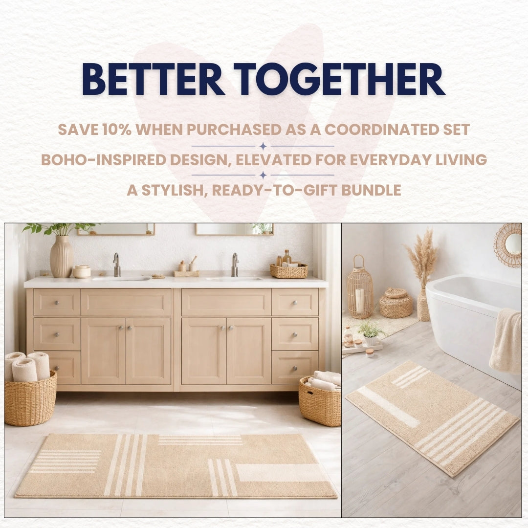 Natural/Beige Linea 2-Piece Bath Mat Bundle — Runner + 1 Standard Mat