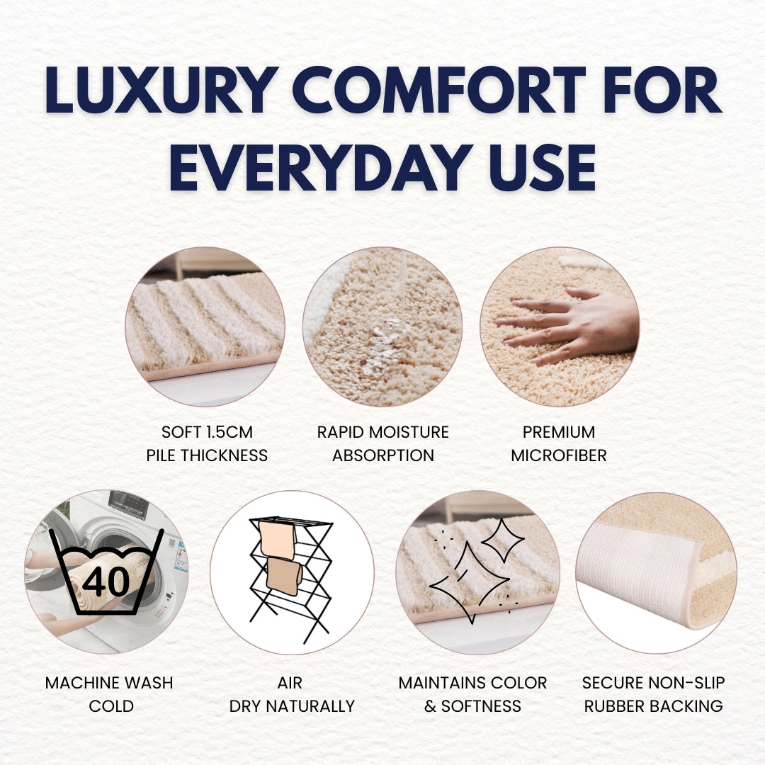 Natural/Beige Linea 2-Piece Bath Mat Bundle — Runner + 1 Standard Mat