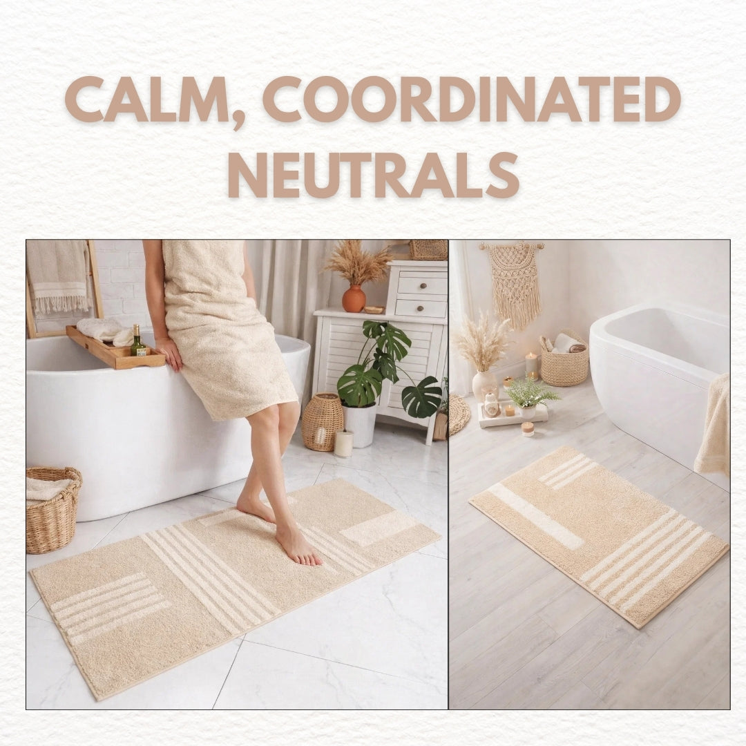 Natural/Beige Linea 2-Piece Bath Mat Bundle — Runner + 1 Standard Mat