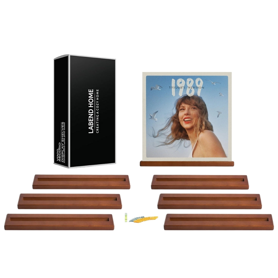 Vinyl Record Shelf Set of 8 - Records Display Shelves (Brown)