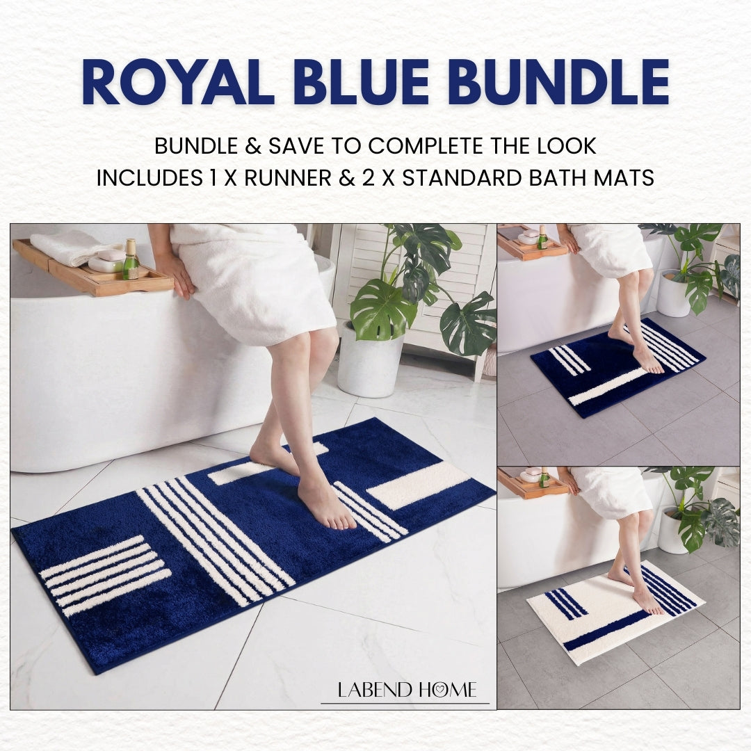 Royal Blue Linea 3-Piece Bath Mat Bundle — Runner + 2 Standard Mats