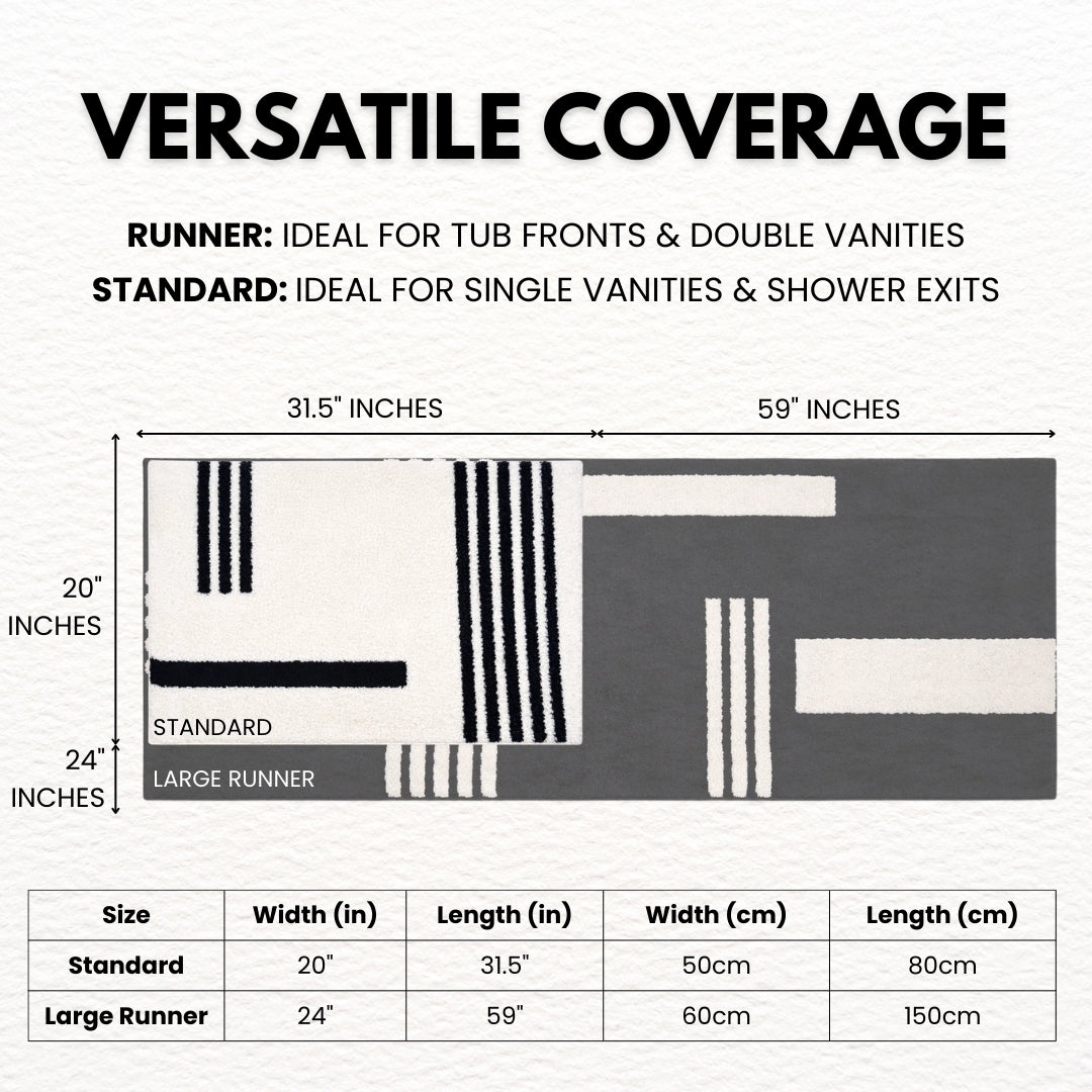 Black & Cream Linea 3-Piece Bath Mat Bundle — Runner + 2 Standard Mats