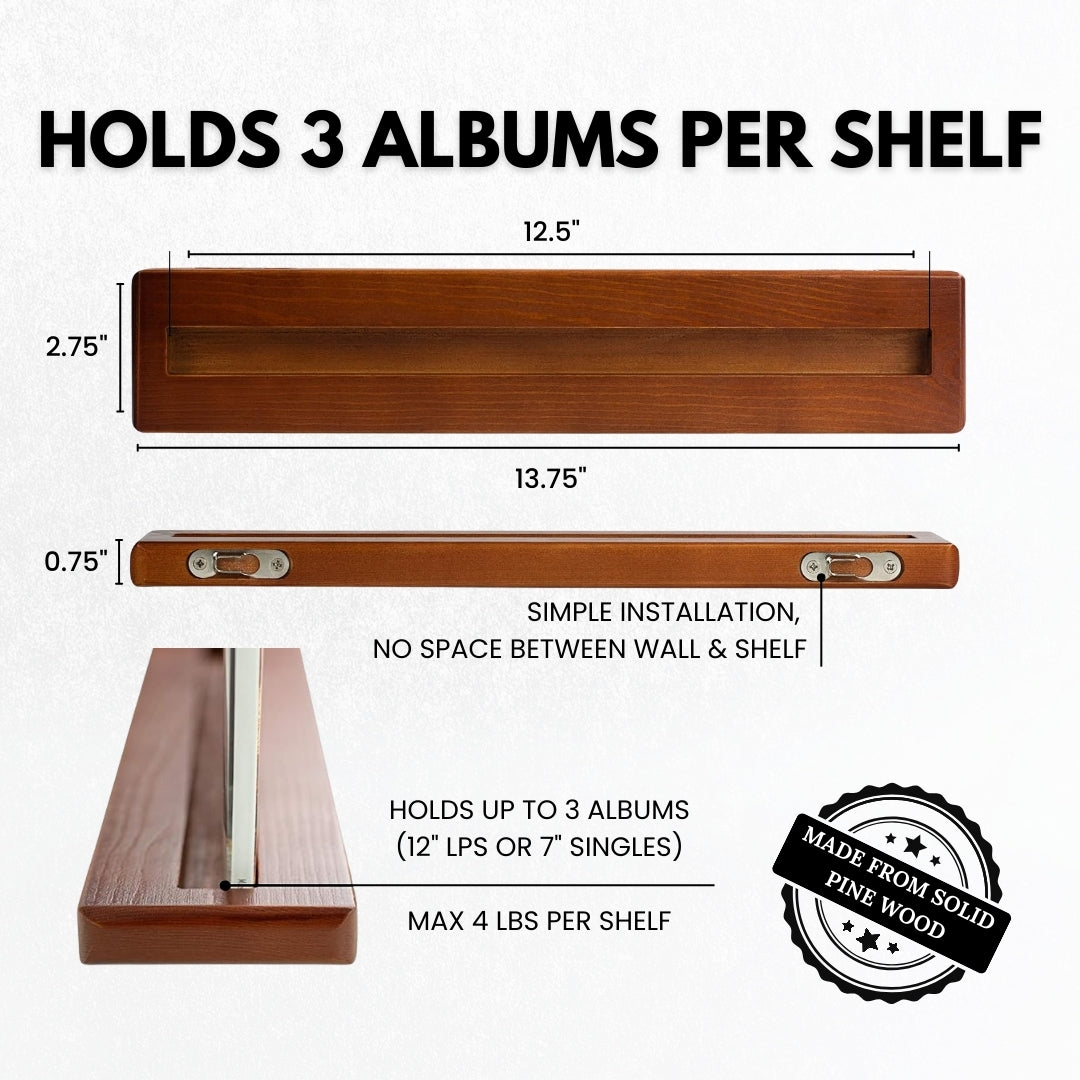 Vinyl Record Shelf Set of 8 - Records Display Shelves (Brown)