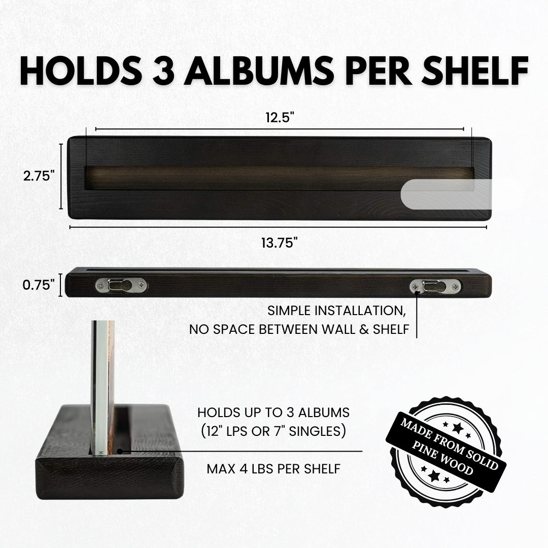 Vinyl Record Shelf Set of 8 - Records Display Shelves (Espresso)