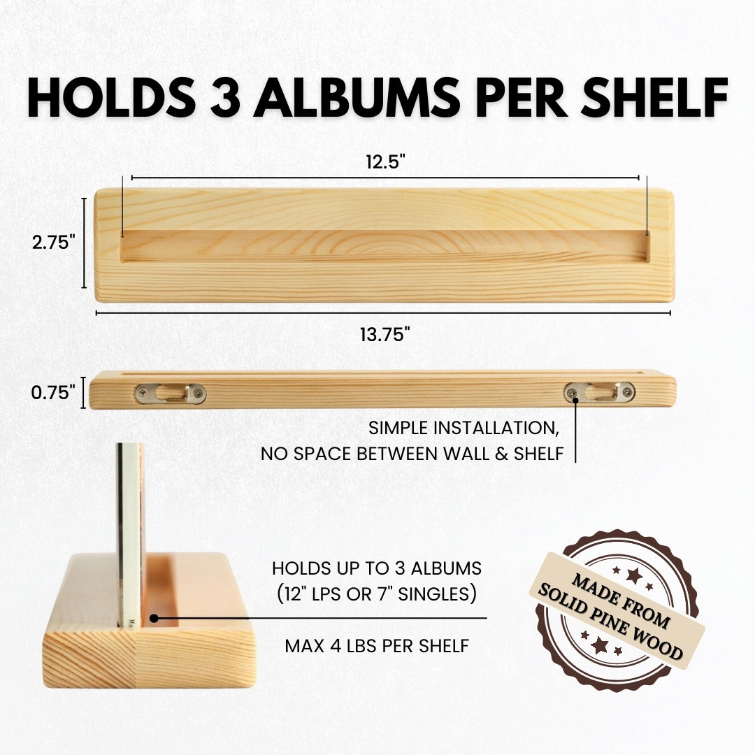 Record Shelves Set of 8 - Records Display Shelves (Natural)
