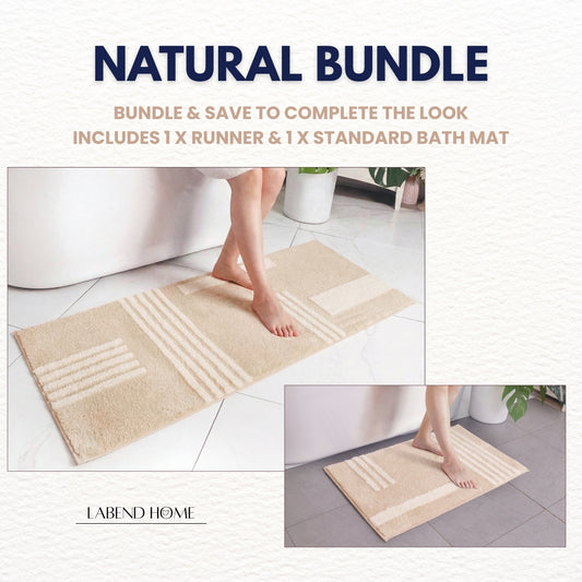 Natural/Beige Linea 2-Piece Bath Mat Bundle — Runner + 1 Standard Mat