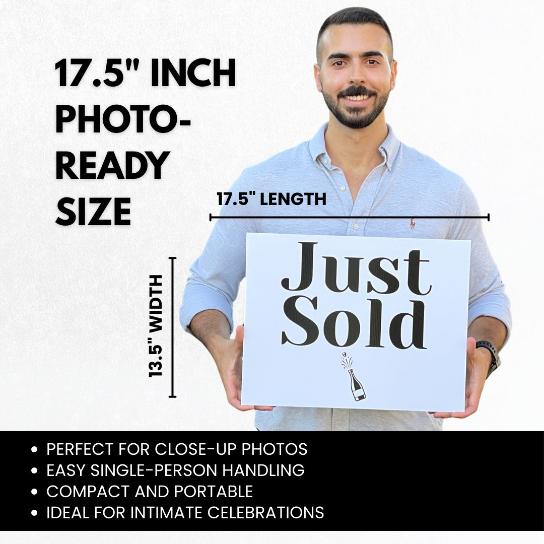 17.5 inch photo-ready size Just Sold rectangle prop sign - compact and portable for closing photos
