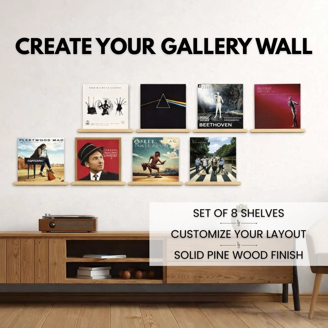 Record Shelves Set of 8 - Records Display Shelves (Natural)