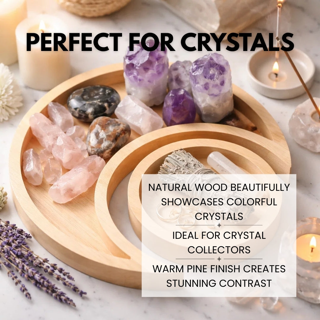 Moon Tray with Dish Crystal Holder - Pine