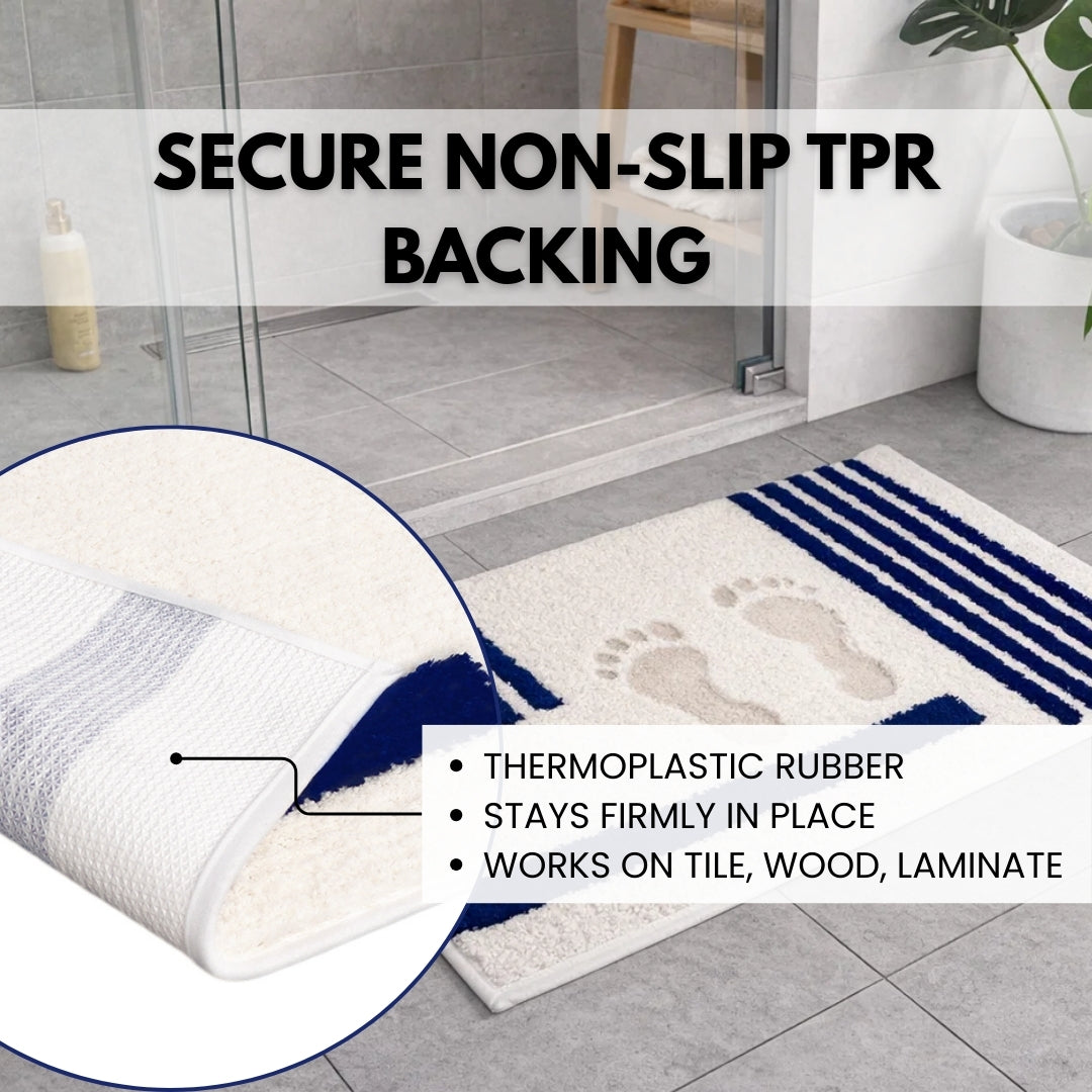 Linea Collection - Bath Mat Standard - Cream & Royal Blue 20” x 31.5”