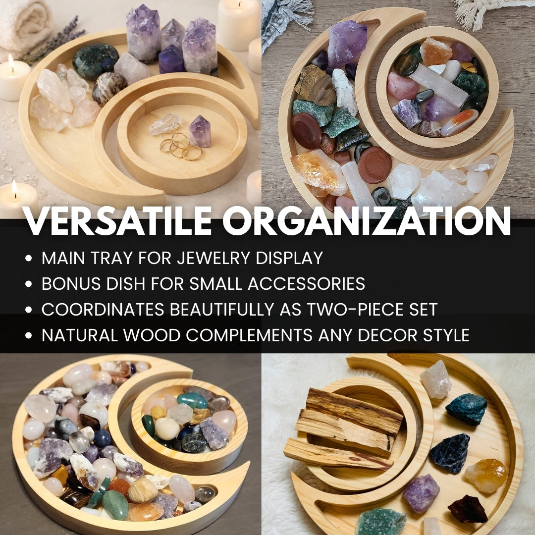 Moon Tray with Dish Crystal Holder - Pine