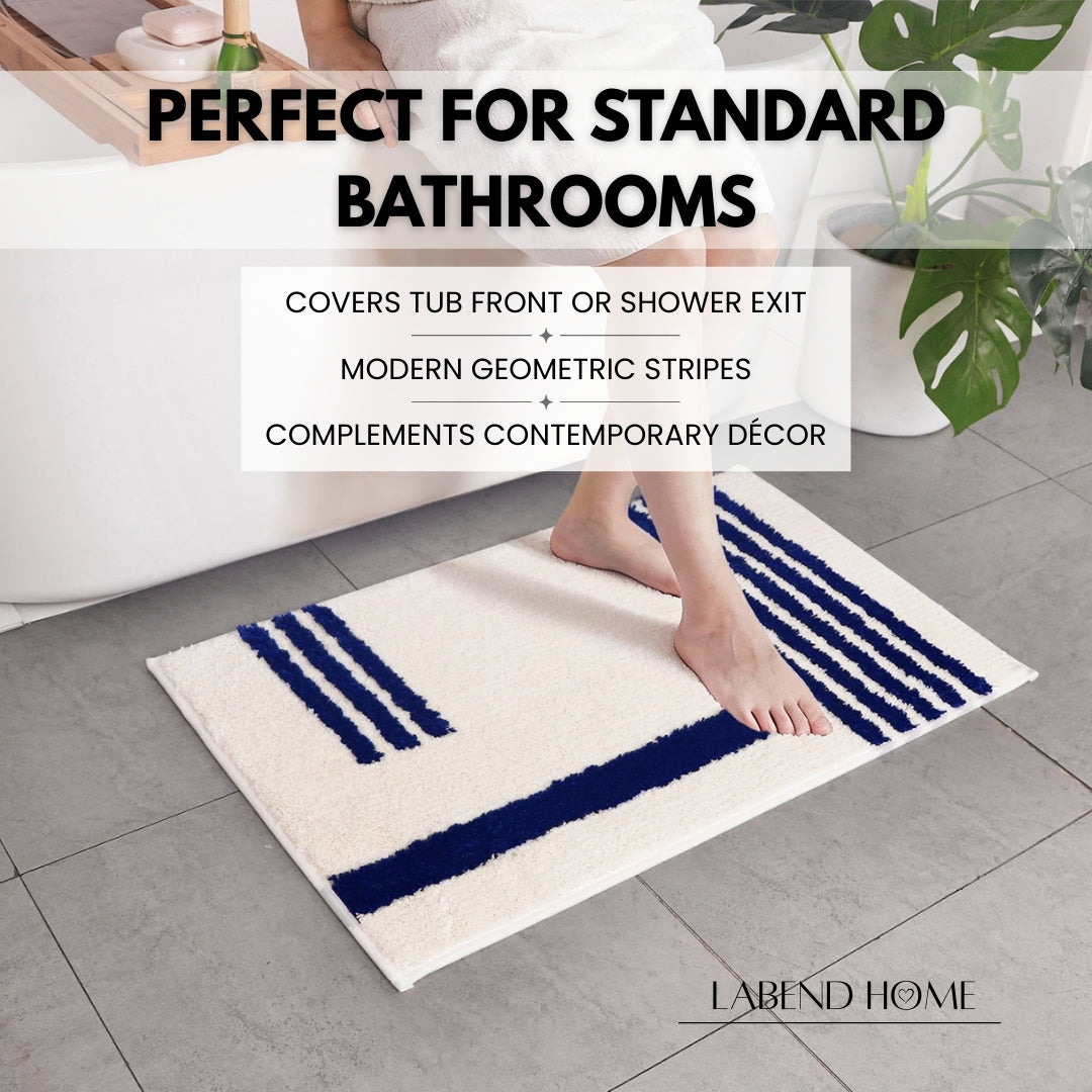 Linea Collection - Bath Mat Standard - Cream & Royal Blue 20” x 31.5”