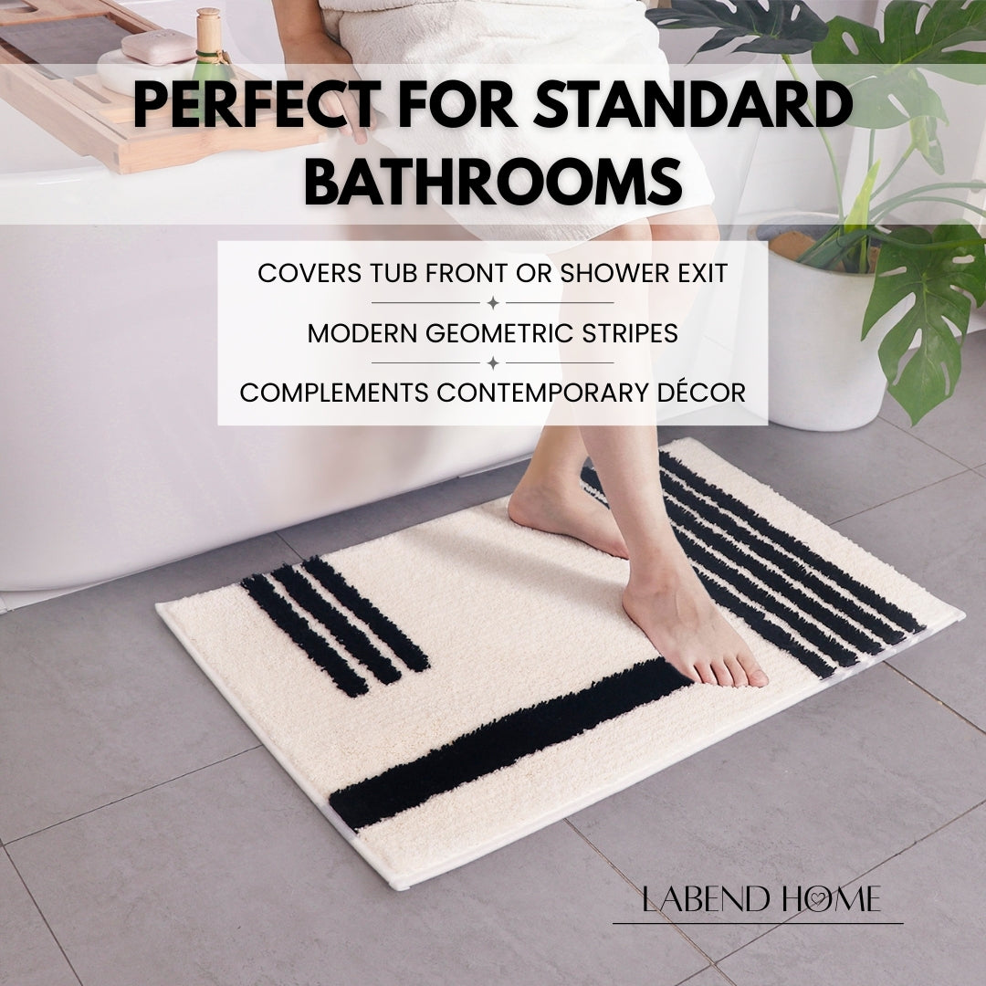 Linea Collection - Bath Mat Standard - Cream & Black 20” x 31.5”