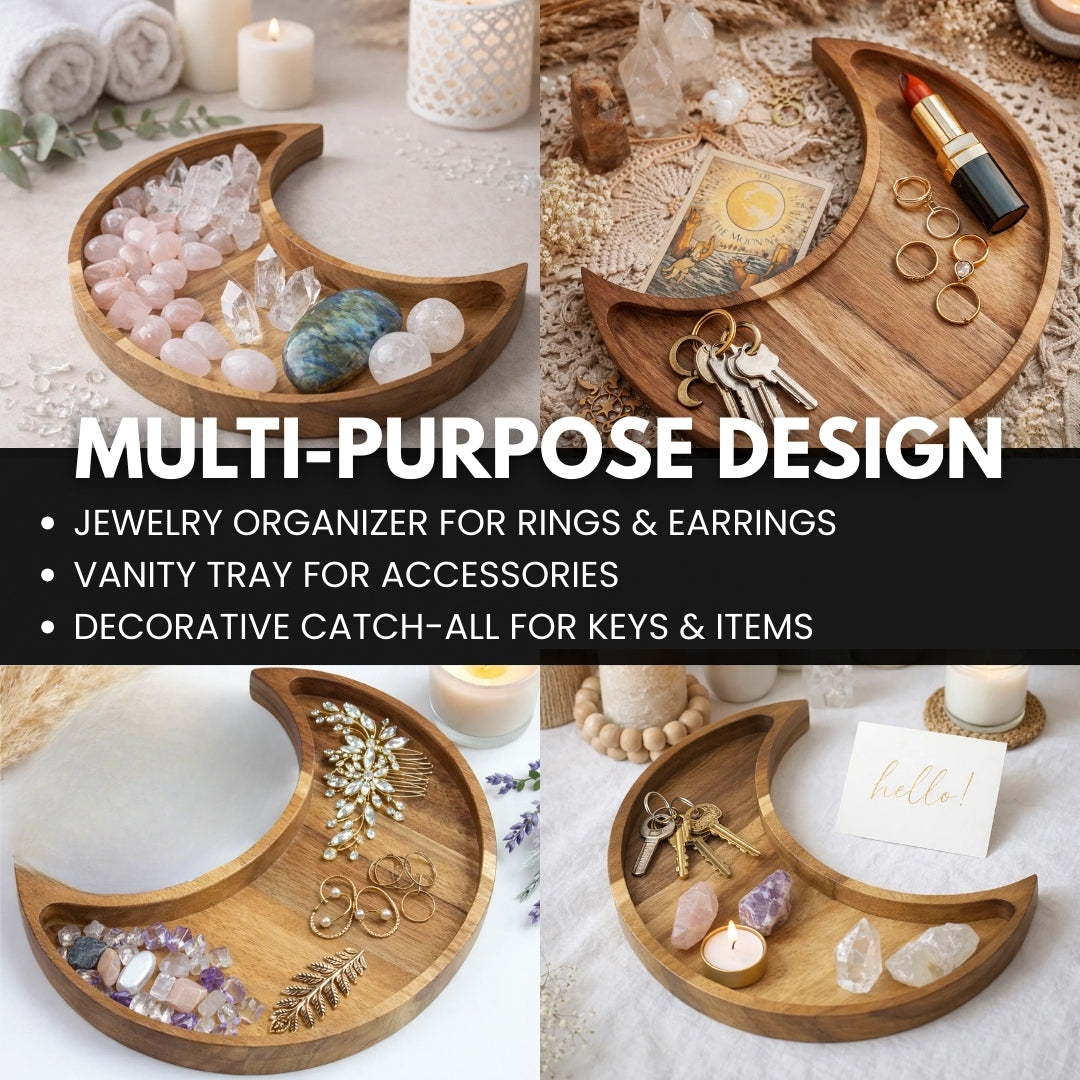Moon Tray Crystal Holder - Acacia