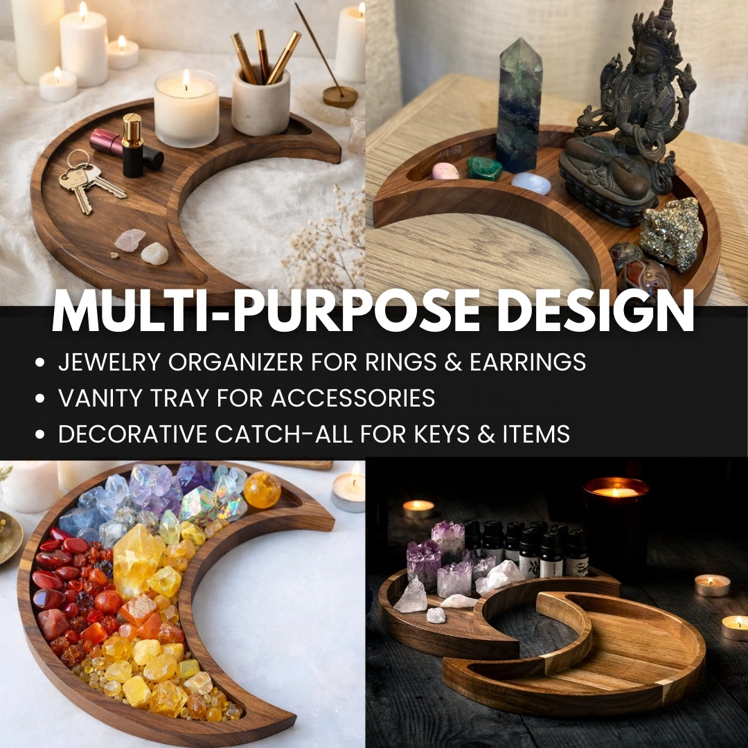 Moon Tray Crystal Holder - Walnut