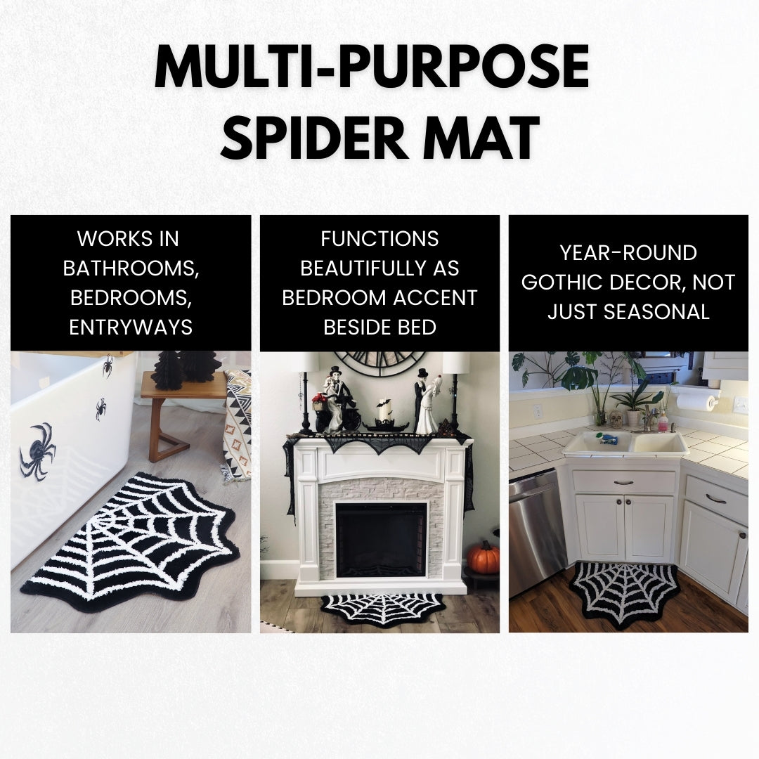 WITTIZA Spider Web Bath Mat Halloween Rug Gothic Spider Rug