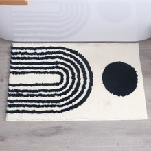 Load image into Gallery viewer, Black &amp; White Ivory Abstract Bath Mat – Non-Slip Washable Boho Rug

