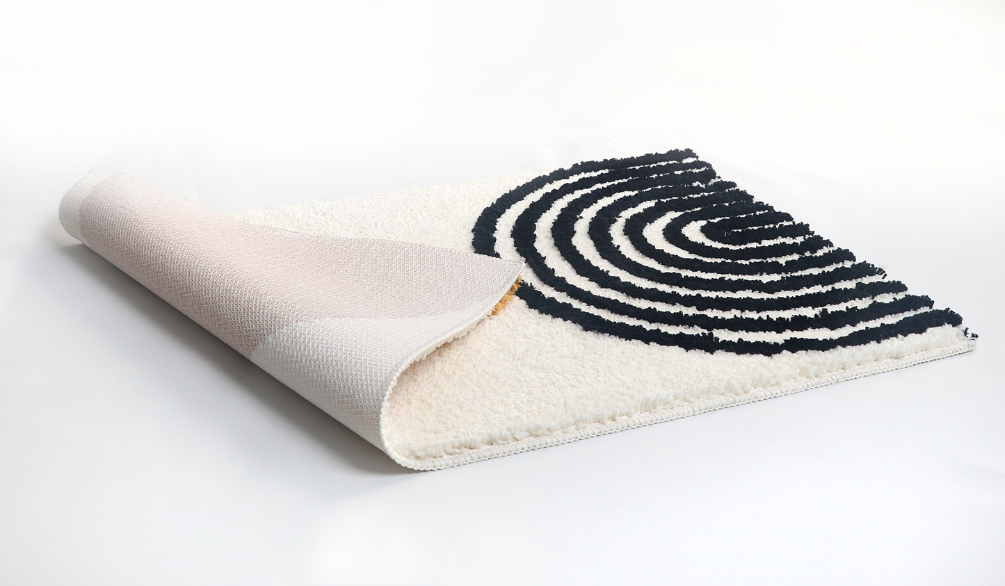 White Ivory, Orange & Black Abstract Bath Mat – Non-Slip Washable Boho Rug