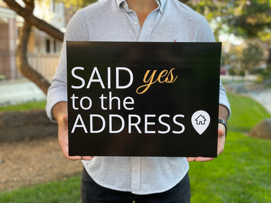 17.5" Rectangle Sold Sign — Just Sold / Said Yes to the Address (White/Black) — Real Estate Photo Prop