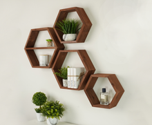 Load image into Gallery viewer, hexagon wall hanging shelves
