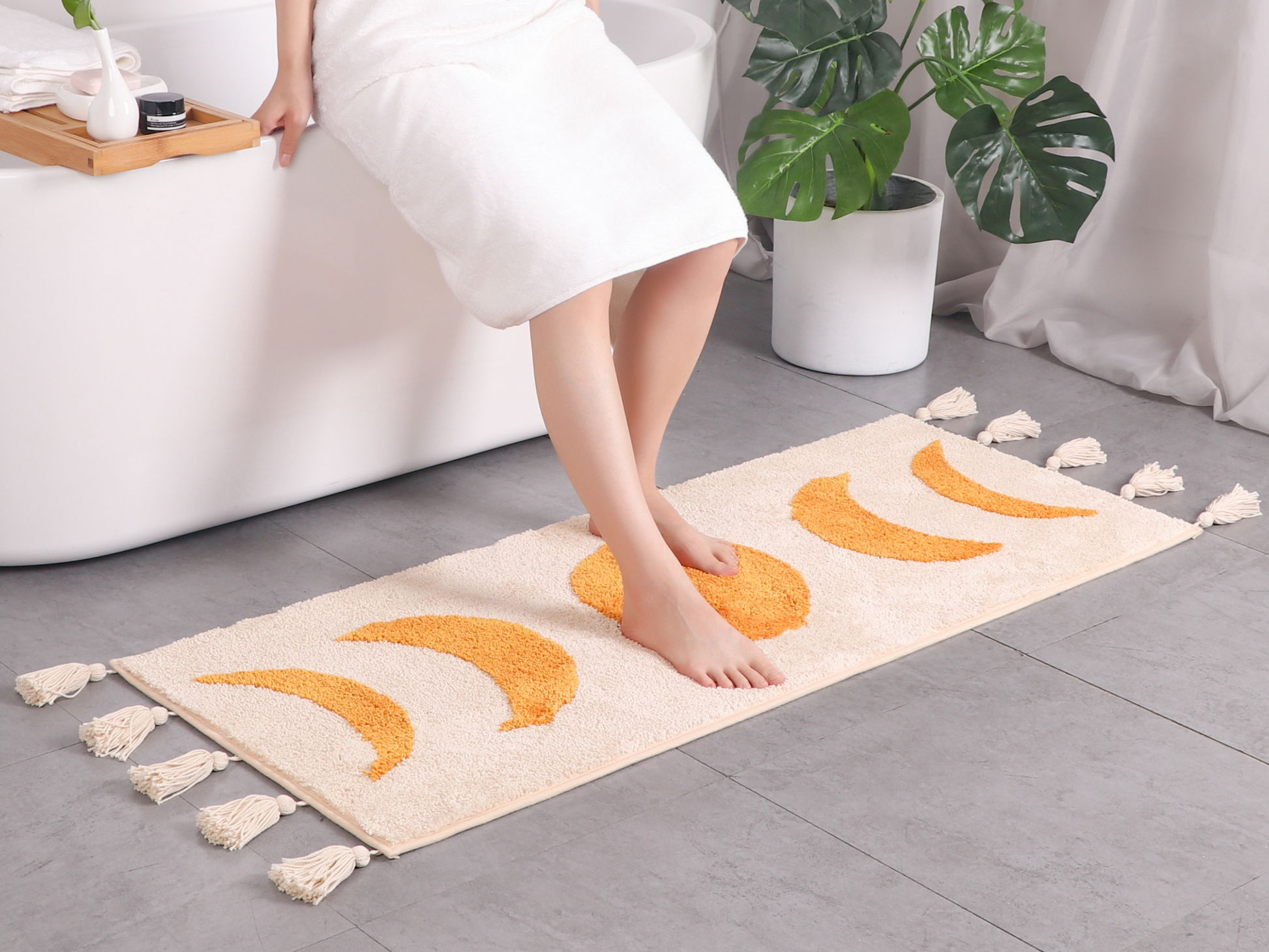 nude beige bathroom rug boho