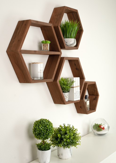 Brown Hexagon shelves set