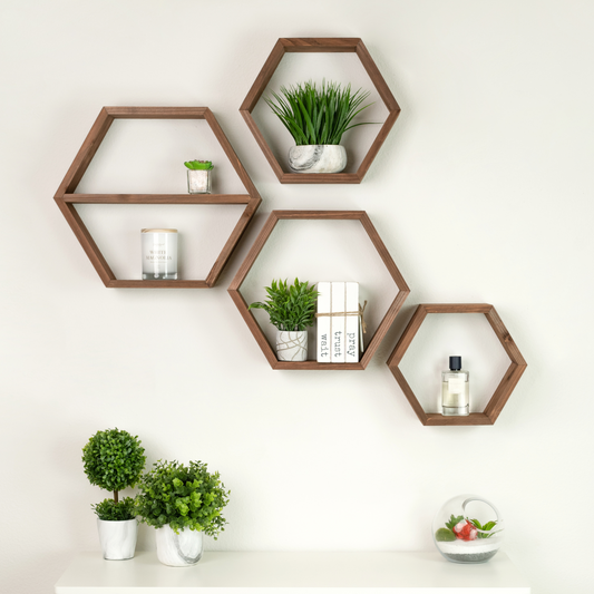 brown hexagon shelves wall hanging