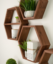 Load image into Gallery viewer, wooden hexagon shelves brown
