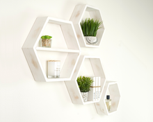 Load image into Gallery viewer, white hexagon shelves
