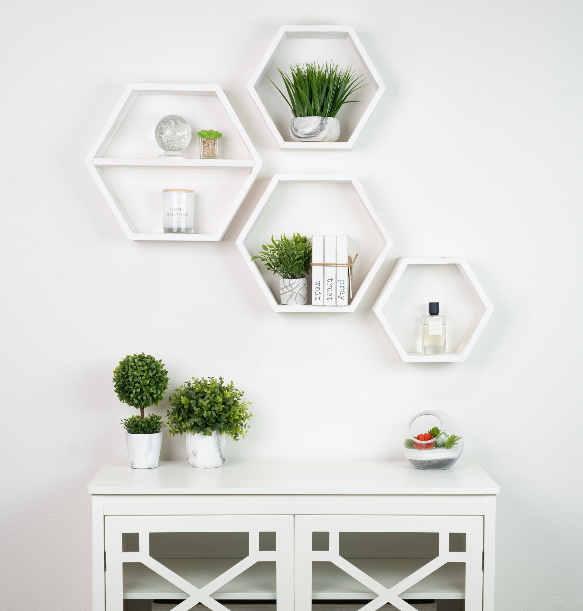 hexagon shelves rustic white